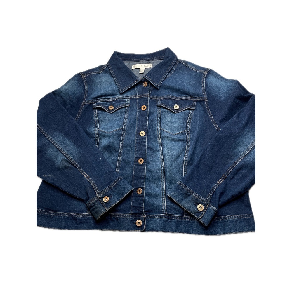Est. 1946 Denim Jacket WOMEN 22/24W Blue Dark Wash Trucker Stretch Plus Size